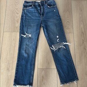 Abercrombie & Fitch Dark Blue Distressed Straight Leg Jeans